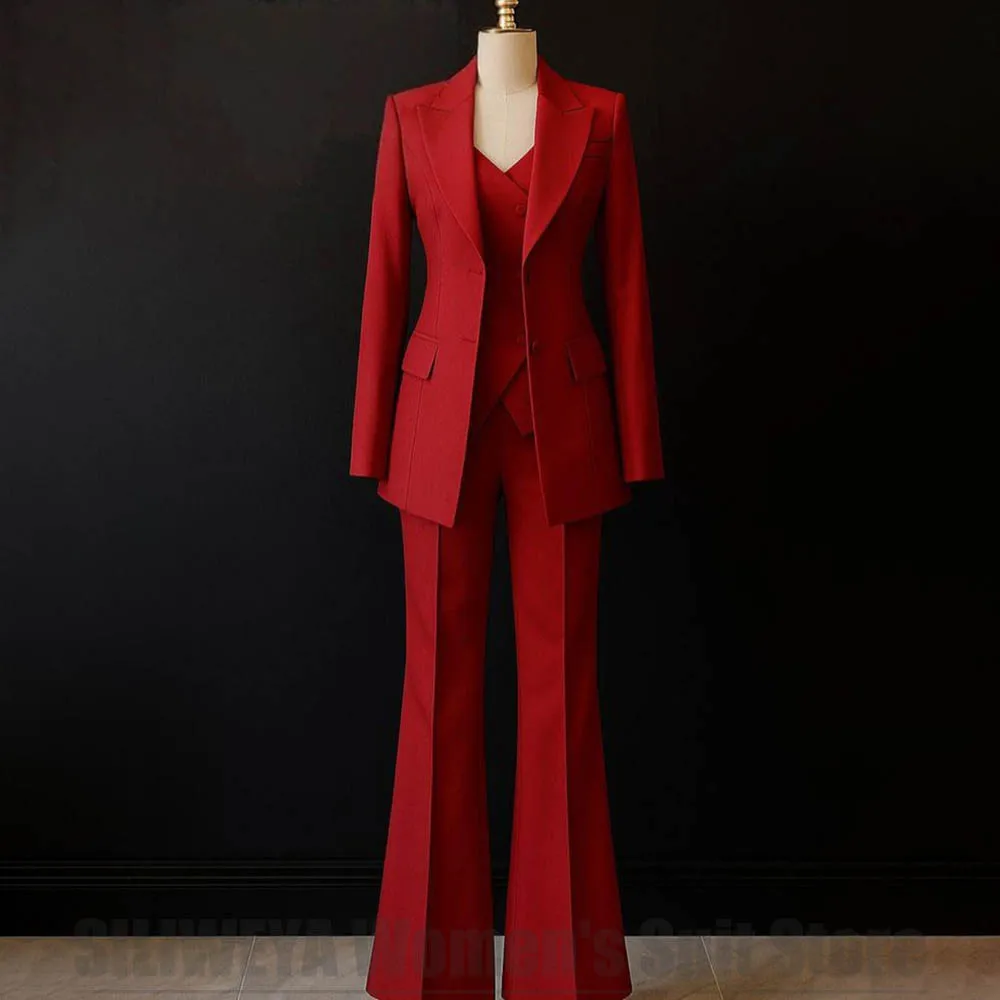 Women's 3 Piece Suit Set Peaked Lapel Single Breasted Outfit Blazer Vest with Flared Pants Formal Party Prom Wedding Oufit
Women's 3 Piece Suit Set Peaked Lapel Single Breasted Outfit Blazer Vest with Flared Pants Formal Party Prom Wedding Oufit