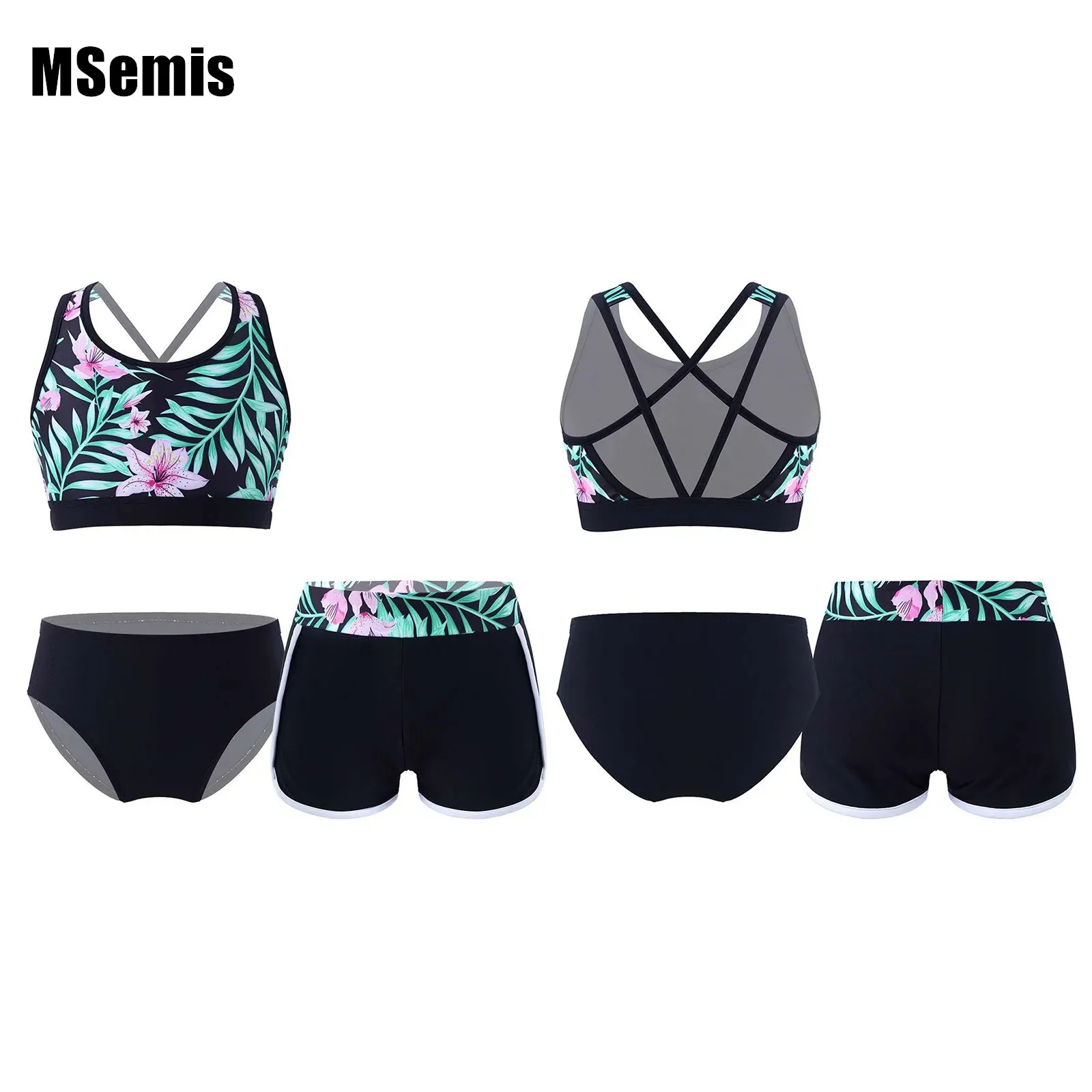 Kids Girls Cross Straps Swim Wear U Neck Open Back Print Crop Tops with Shorts And Briefs Set Beach Pool Rashguard Suit
Kids Girls Cross Straps Swim Wear U Neck Open Back Print Crop Tops with Shorts And Briefs Set Beach Pool Rashguard Suit