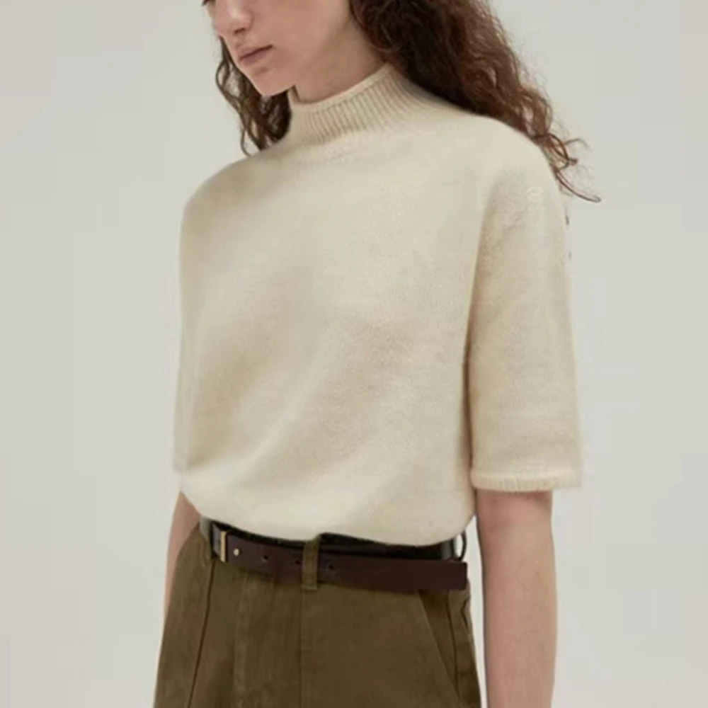Women's M0* Spring New Half Sleeve Knit Sweater High Neck Solid Color Wool Short Sleeve Pullover Oversized
Women's M0* Spring New Half Sleeve Knit Sweater High Neck Solid Color Wool Short Sleeve Pullover Oversized