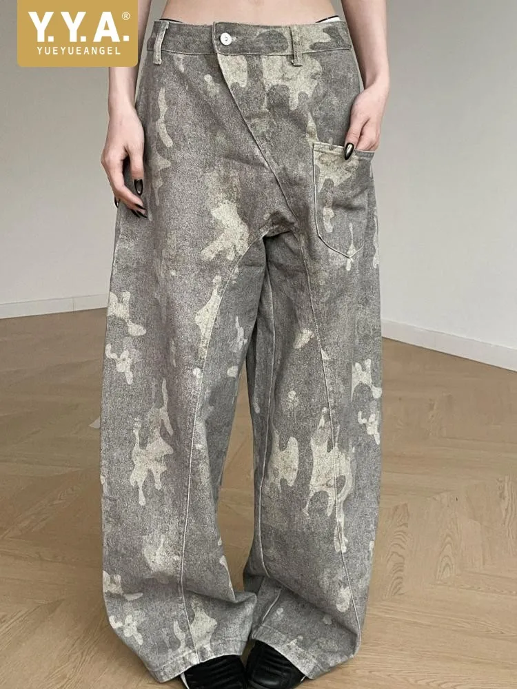 Retro Ladies Natural Waist Wide Leg Pants Versatile Female Pockets Asymmetry Trousers Fashion Women Button Mixed Color Jeans
Retro Ladies Natural Waist Wide Leg Pants Versatile Female Pockets Asymmetry Trousers Fashion Women Button Mixed Color Jeans