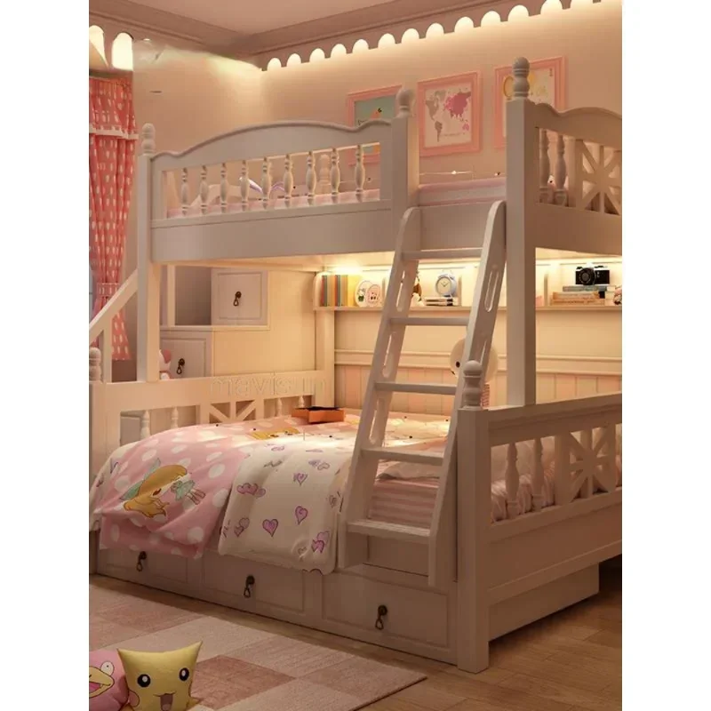 -Style Bunk Bed White Modern Minimalist Up Down Bed With Storage For Princess Girls Creative Bedroom Furniture
-Style Bunk Bed White Modern Minimalist Up Down Bed With Storage For Princess Girls Creative Bedroom Furniture