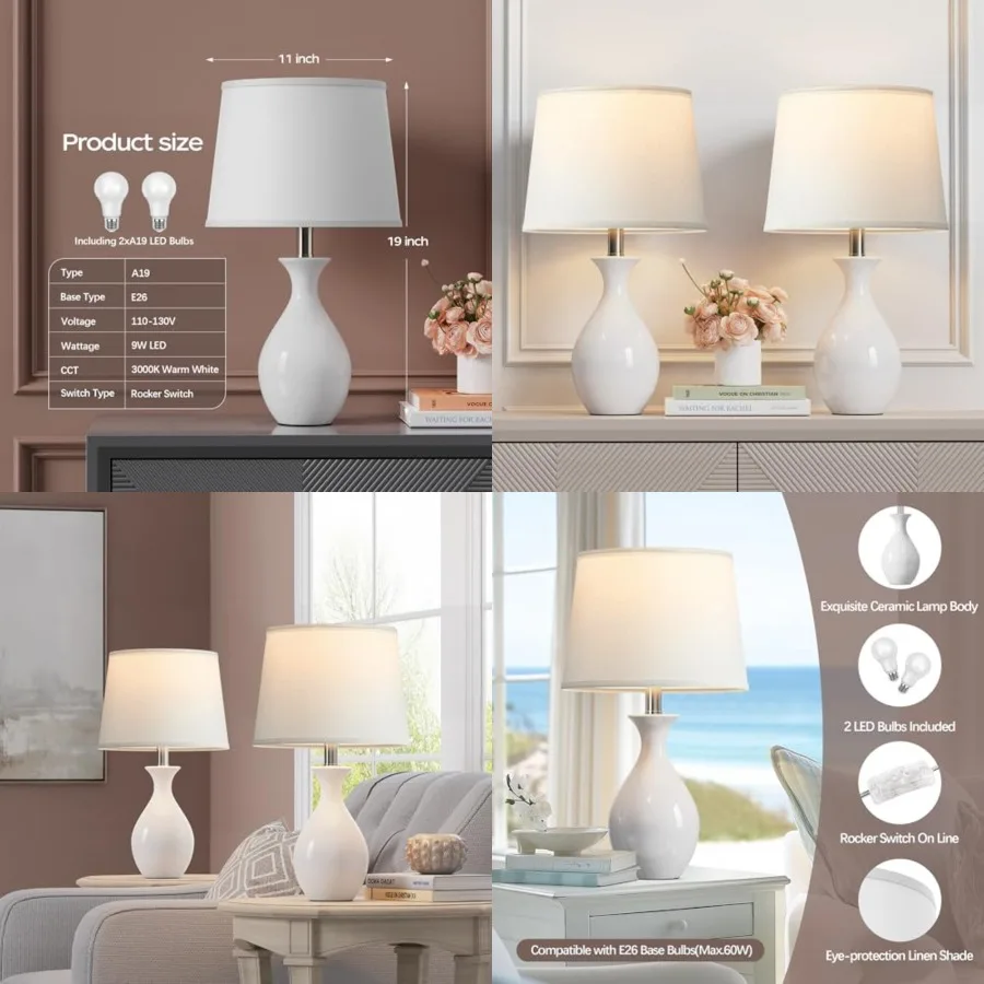 Table Lamp Set of 2, Modern Ceramic Bedside Lamps for Night Stands, Classic Small Lamp Nightstand Lamp for Bedroom Living Room
Table Lamp Set of 2, Modern Ceramic Bedside Lamps for Night Stands, Classic Small Lamp Nightstand Lamp for Bedroom Living Room