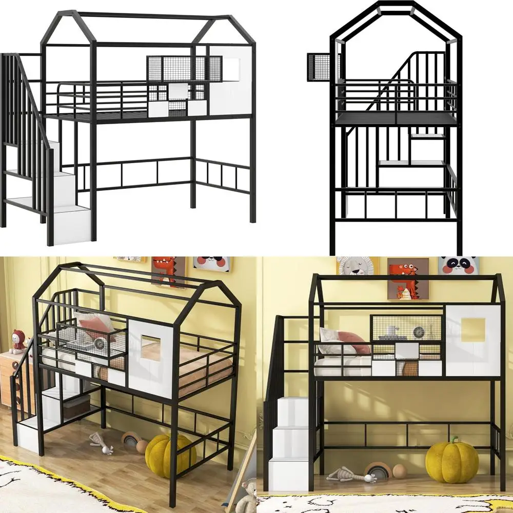 Twin Low Loft Bed with Stairs, Metal Frame, Storage Shelves, Safety Rail for Kids and Teens, Suitable for Girls & Boys (Black)
Twin Low Loft Bed with Stairs, Metal Frame, Storage Shelves, Safety Rail for Kids and Teens, Suitable for Girls & Boys (Black)