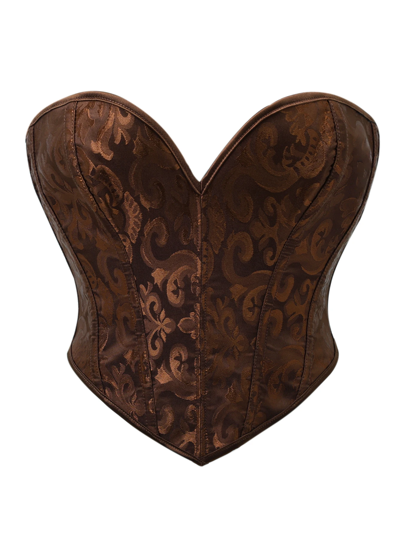 Retro brown jacquard sweetheart corset with waistband and no shoulder straps, featuring fishbone shaping for a shapely figure.
Retro brown jacquard sweetheart corset with waistband and no shoulder straps, featuring fishbone shaping for a shapely figure.
