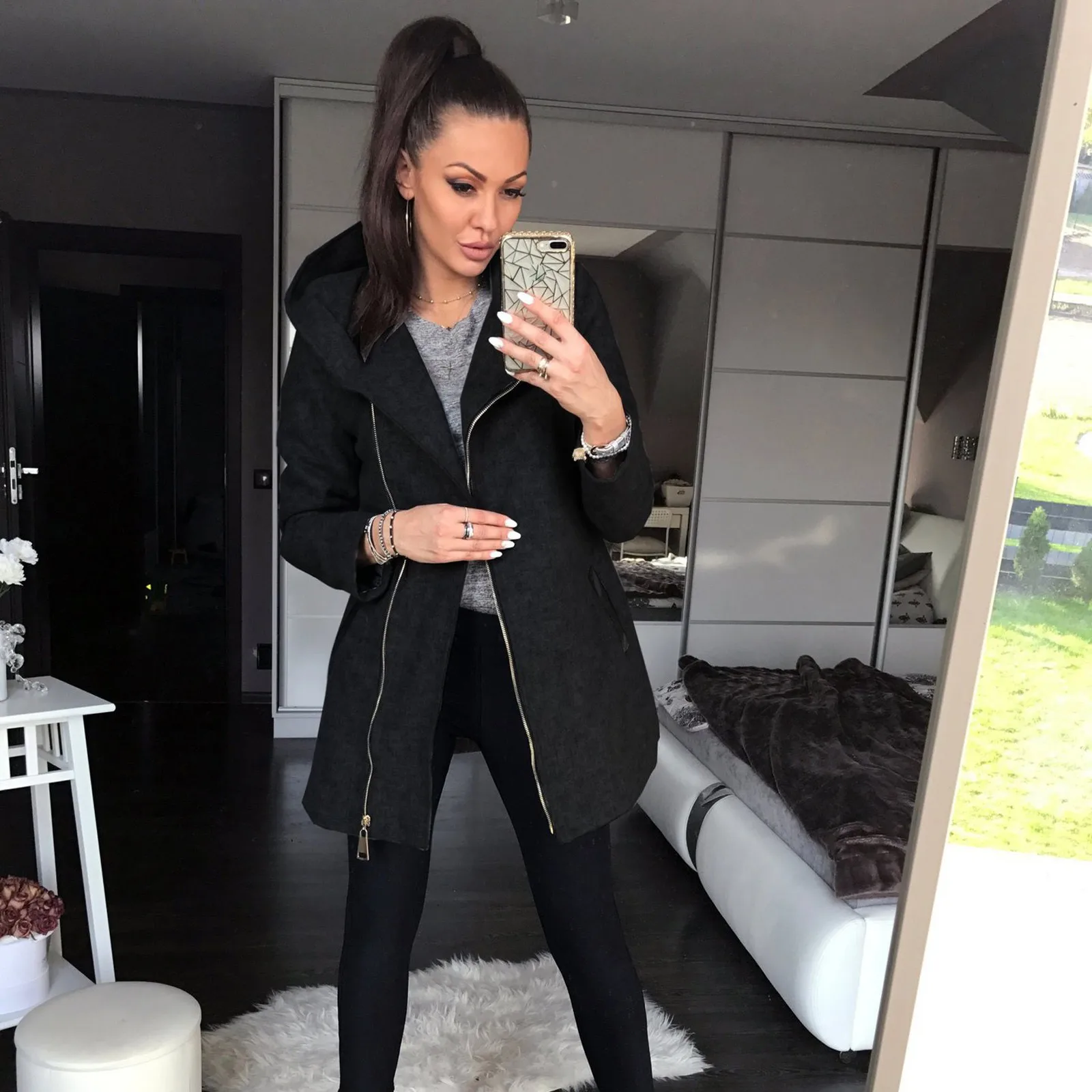 Maternity Anorak Leather Zip up Top Women's Coat Warm Pocket Side Zipper Fleece Jacket Hooded Jacket Winter Xmas Idea Women
Maternity Anorak Leather Zip up Top Women's Coat Warm Pocket Side Zipper Fleece Jacket Hooded Jacket Winter Xmas Idea Women