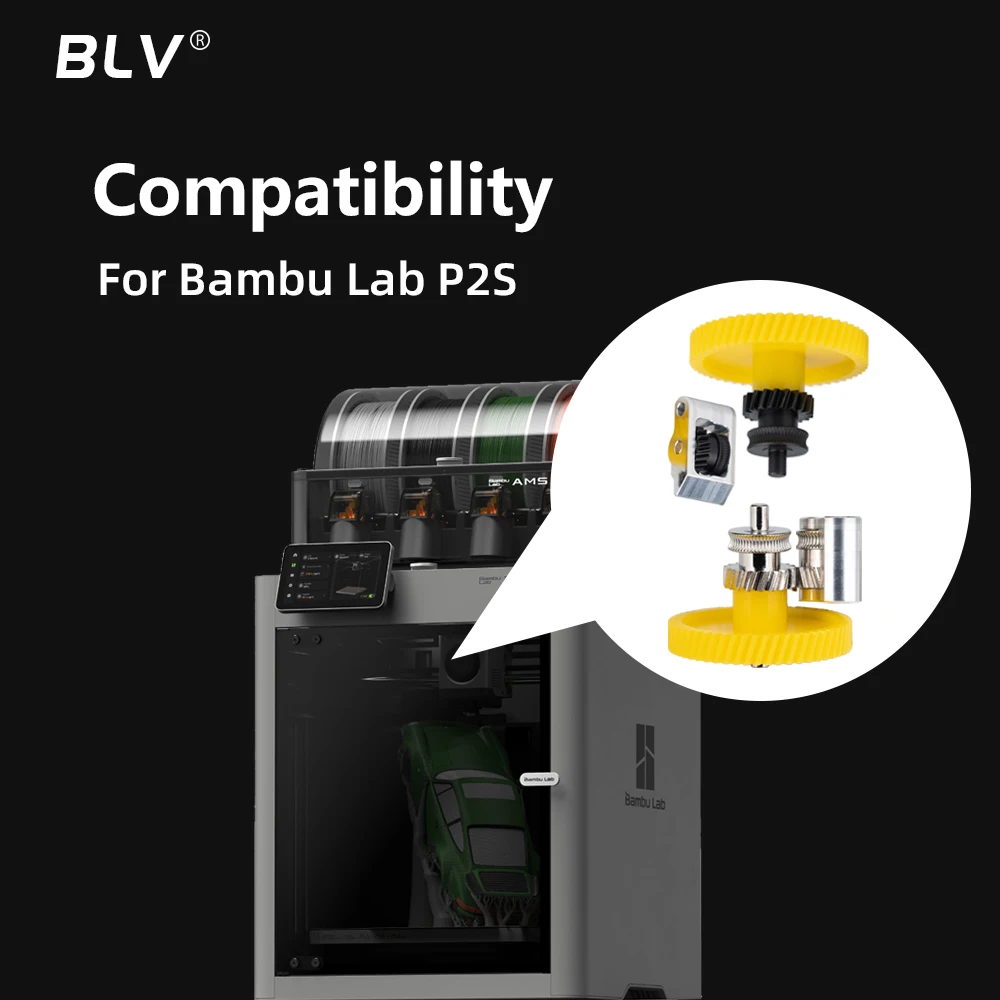 BLV ® Комплект шестерен экструдера для Bambu Lab P2S из закаленной стали с DLC-покрытием, никелированная закаленная сталь для всех видов филаментов диаметром 1,75 мм.
BLV ® Комплект шестерен экструдера для Bambu Lab P2S из закаленной стали с DLC-покрытием, никелированная закаленная сталь для всех видов филаментов диаметром 1,75 мм.