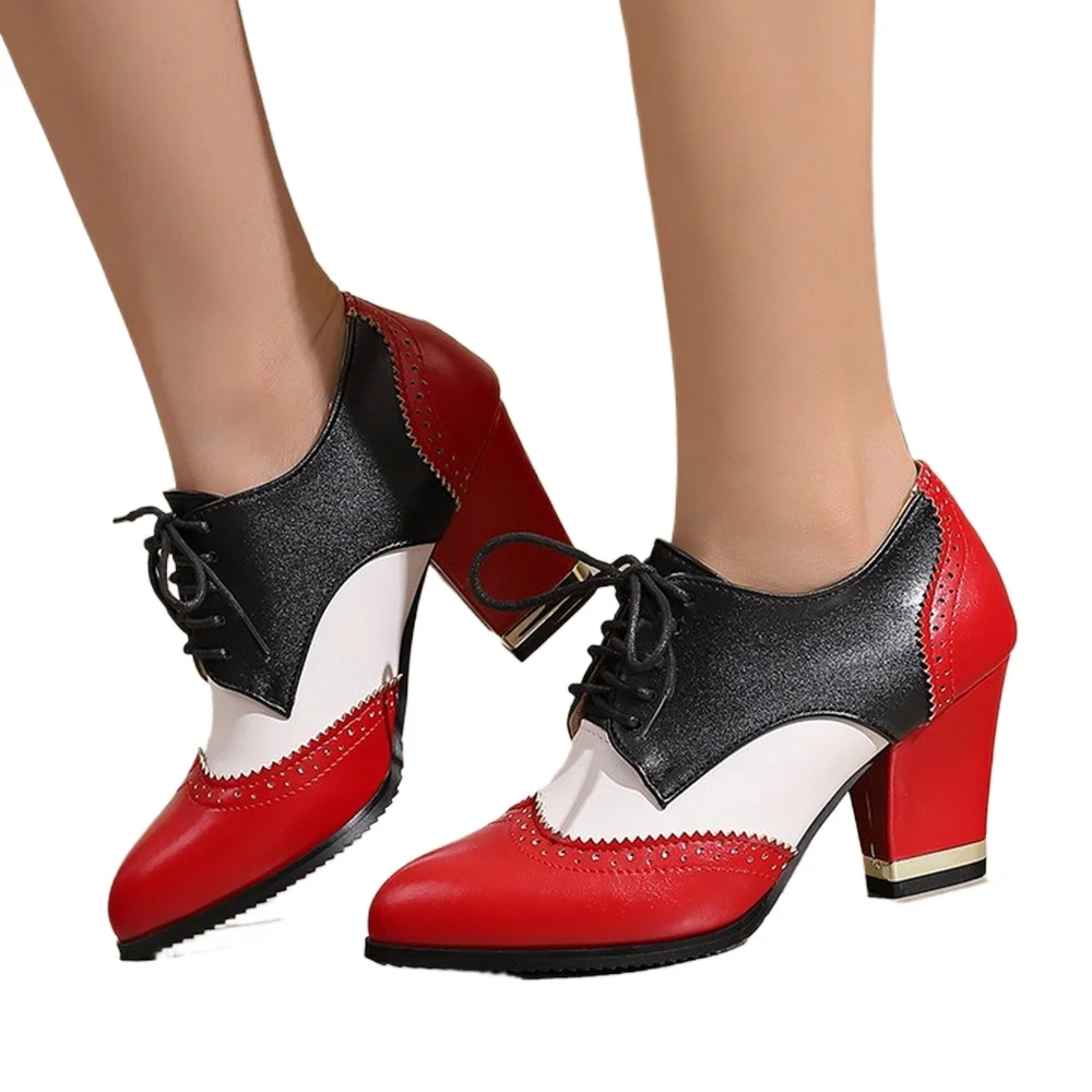 Women Color Block Brogue Oxford Shoes Lace Up Block High Heel Pumps Plus Size 33-43 Black Red Pink Brown 133-2
Women Color Block Brogue Oxford Shoes Lace Up Block High Heel Pumps Plus Size 33-43 Black Red Pink Brown 133-2