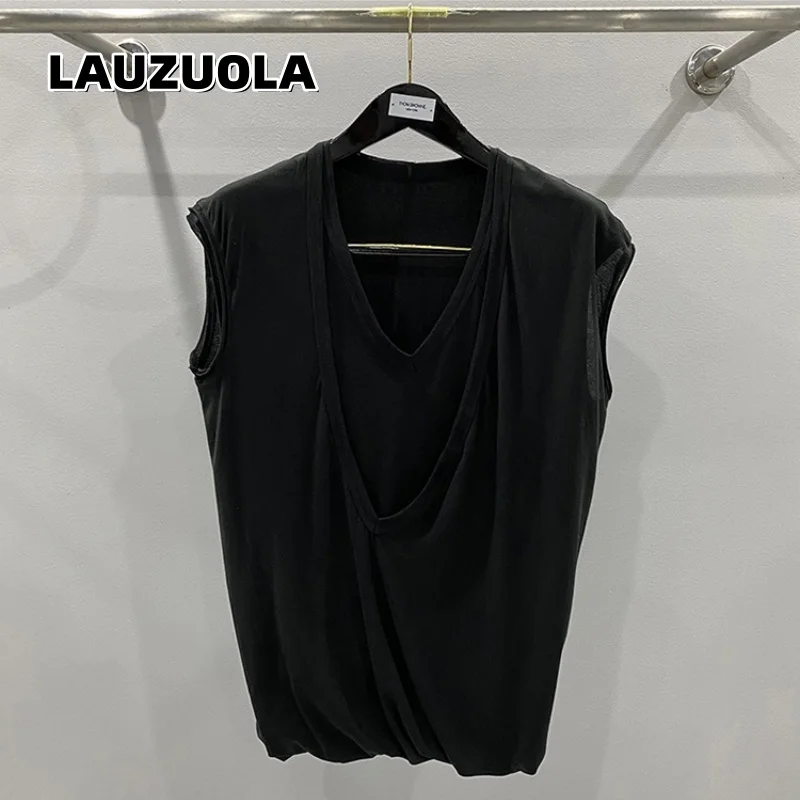 Thin Knitted Draped Double Layer Tank Top Men Black Sleeveless V-neck Gothic Streetwear Darkwear Loose Vest
Thin Knitted Draped Double Layer Tank Top Men Black Sleeveless V-neck Gothic Streetwear Darkwear Loose Vest