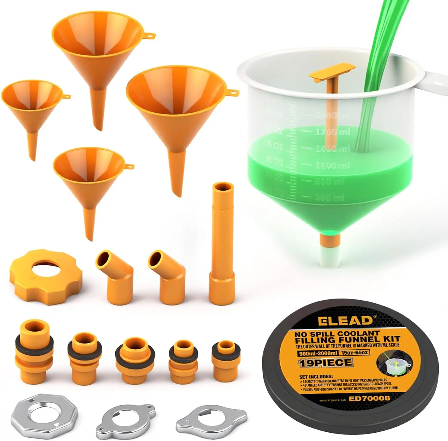 19-Piece No-Spill Coolant Funnel Kit - Radiator Burping Tool, Universal Fit with Adapters
19-Piece No-Spill Coolant Funnel Kit - Radiator Burping Tool, Universal Fit with Adapters