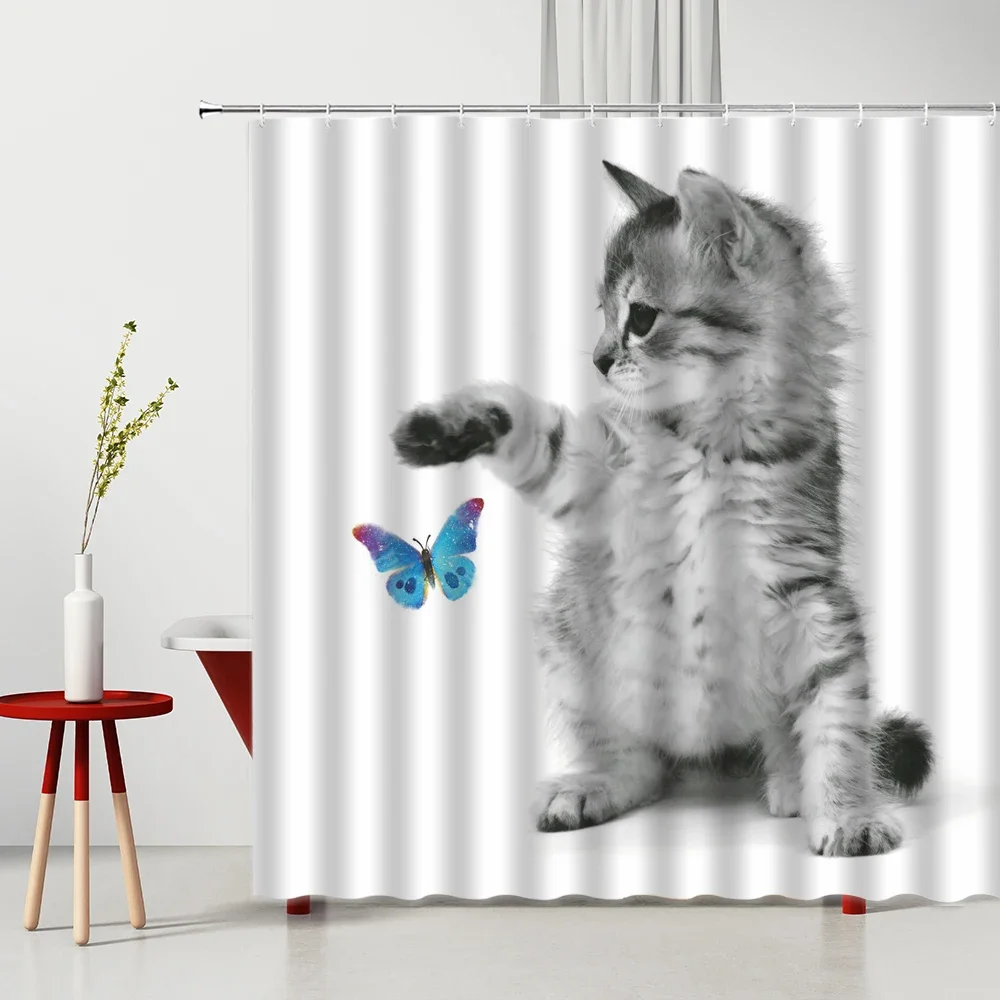 Забавная занавеска для душа с милым котом, 3D принт, ткань с животным узором, водонепроницаемый полиэстер, домашний декор, ванная комната 
Забавная занавеска для душа с милым котом, 3D принт, ткань с животным узором, водонепроницаемый полиэстер, домашний декор, ванная комната