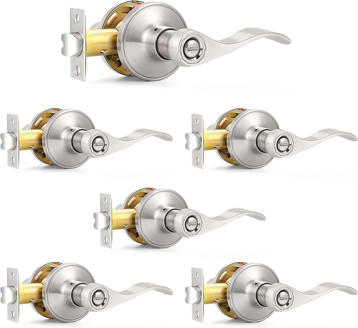 Keyless Privacy Door Levers for Bathroom Bedroom, Wave Style Interior Door Handles with Satin Nickel Finish, 6 Pack
Keyless Privacy Door Levers for Bathroom Bedroom, Wave Style Interior Door Handles with Satin Nickel Finish, 6 Pack