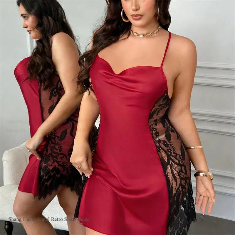 PLUS SIZE SEXY Perspective Lace Lingerie Nightgown Temptation Mini Nightdress Mujer Lencerias Ice Silk Nighty HomeWear Sleepwear 11 S10bb286bbd4d4f32a7959348829fe163Q
