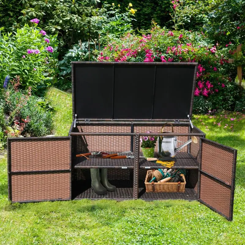 88 Gallon Garden Patio Rattan Storage Container Box-Brown
88 Gallon Garden Patio Rattan Storage Container Box-Brown