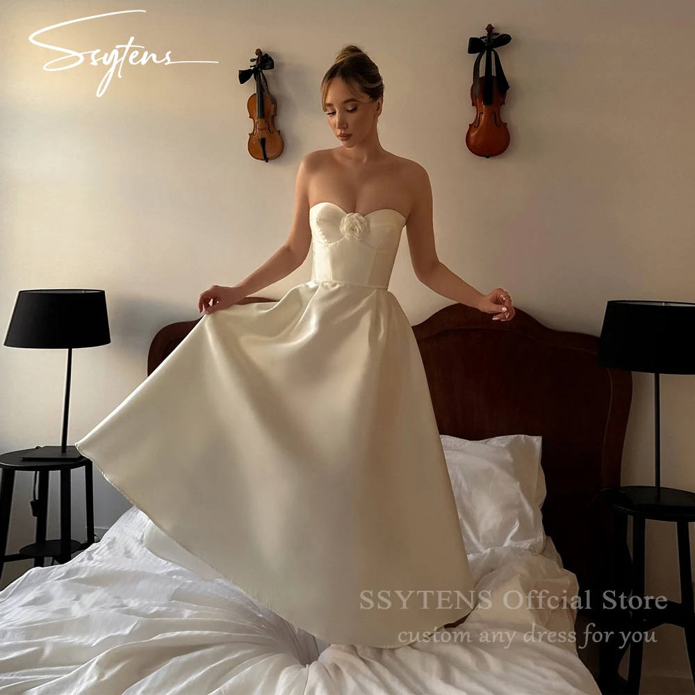 SSYTENS Modern Bride Dress Customized Wedding Dresses Ankle Length Abiti Da Sposa Short A Line Satin Strapless Robe De Mariee
SSYTENS Modern Bride Dress Customized Wedding Dresses Ankle Length Abiti Da Sposa Short A Line Satin Strapless Robe De Mariee