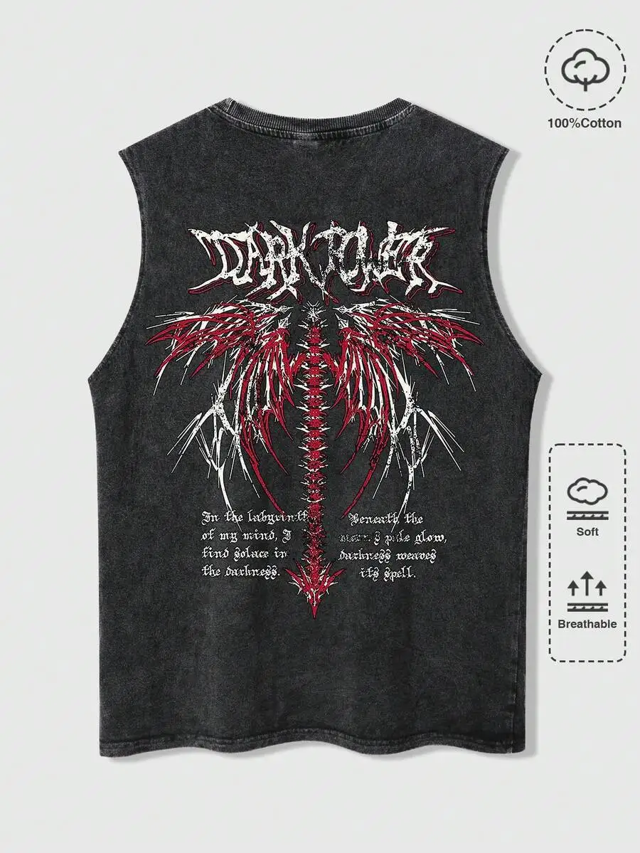 Men's Distressed Acid-Wash Sleeveless Tank Top with Gothic Graphic Print, Soft Cotton, Summer Casual Wear
Men's Distressed Acid-Wash Sleeveless Tank Top with Gothic Graphic Print, Soft Cotton, Summer Casual Wear