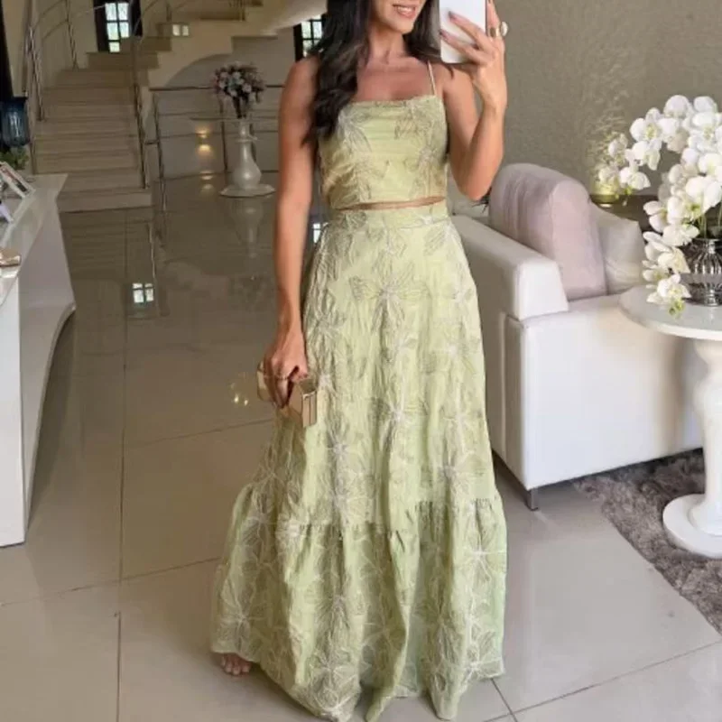 Fashion Flower Print Hollow Slim Women Suit Casual Bohemian Holiday Outfit Summer Sling Top with Long Skirt Two Piece Sets
Fashion Flower Print Hollow Slim Women Suit Casual Bohemian Holiday Outfit Summer Sling Top with Long Skirt Two Piece Sets