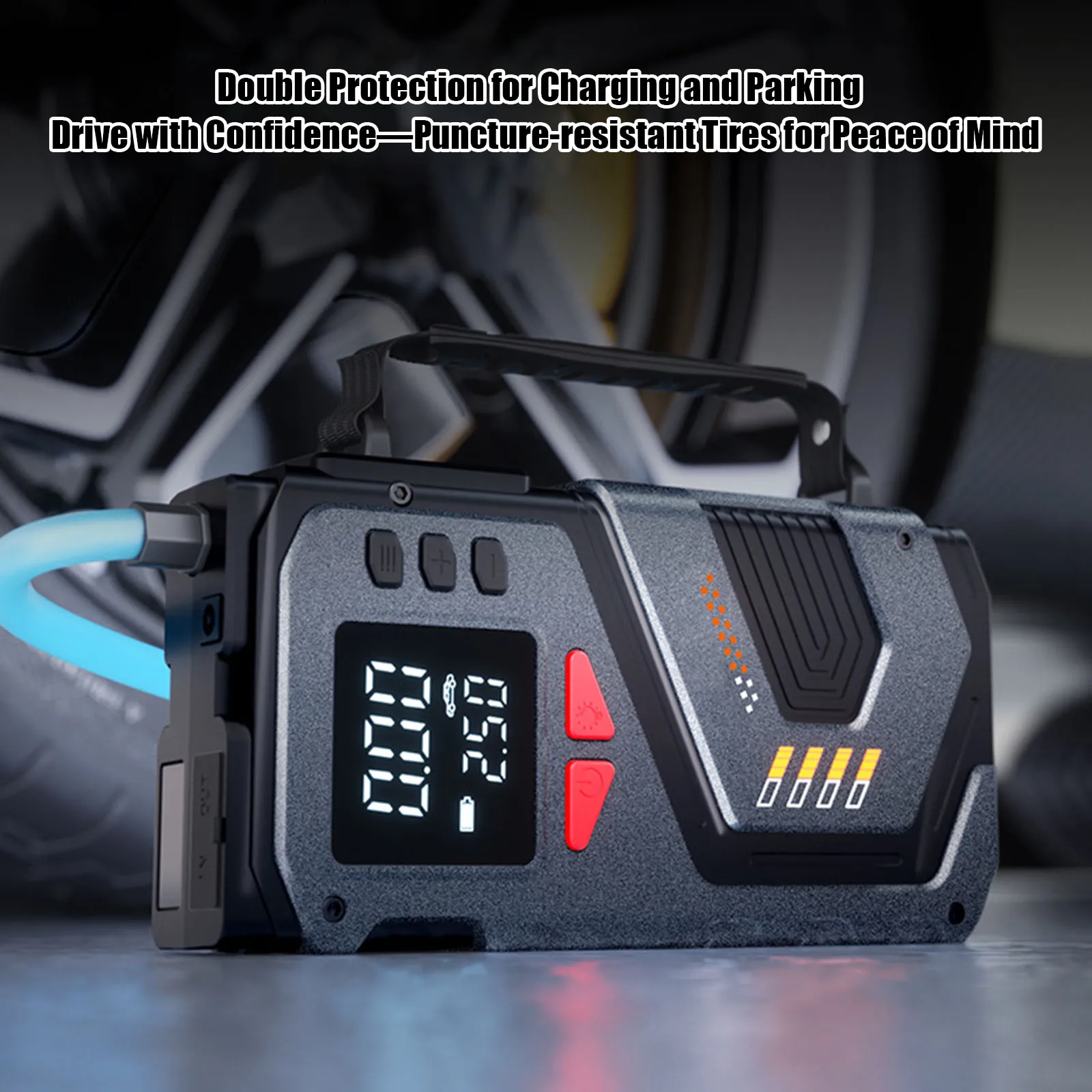 10 In 1 Emergency Jump Starter with LED Lights & Pressure Gauge Wireless Tire Inflator Electric Vehicle Pump Start Power Device
10 In 1 Emergency Jump Starter with LED Lights & Pressure Gauge Wireless Tire Inflator Electric Vehicle Pump Start Power Device