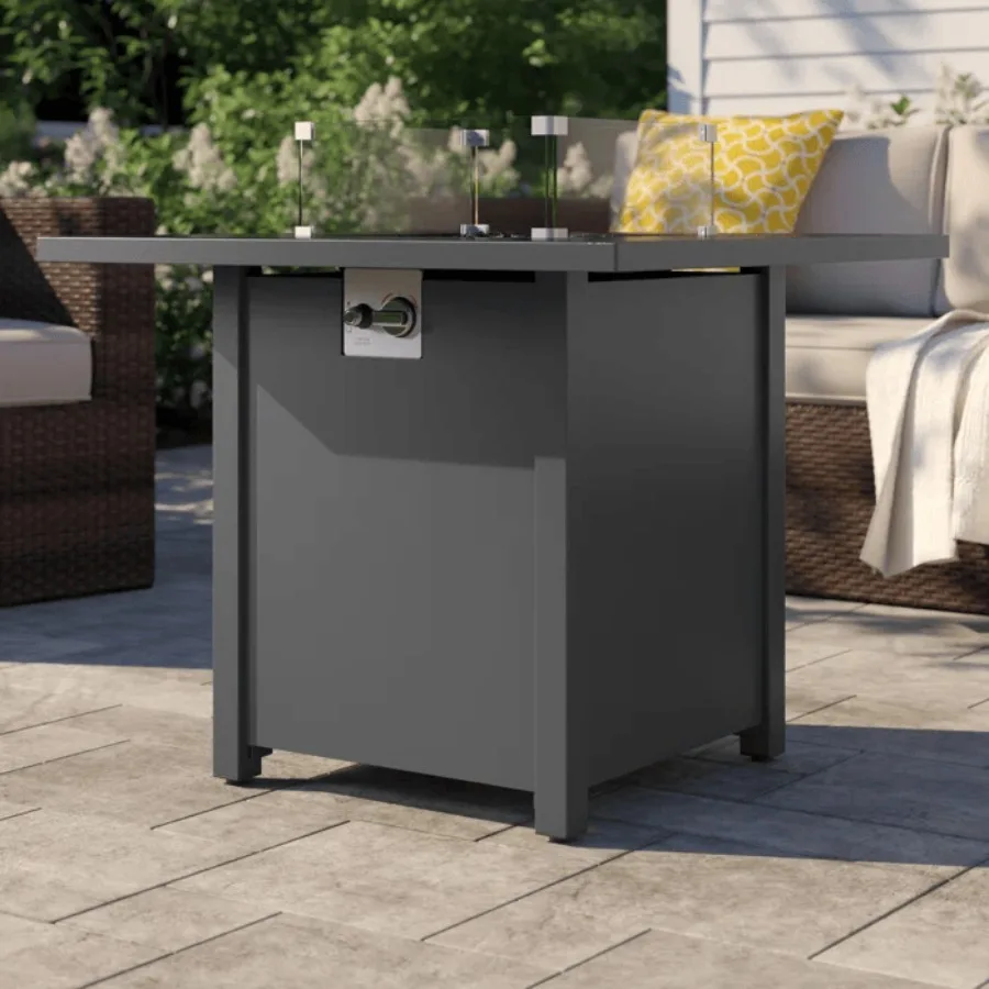 30 Powder-Coated Metal Fire Pit for outdoor use, black finish, heat-resistant smoked glass surface
30 Powder-Coated Metal Fire Pit for outdoor use, black finish, heat-resistant smoked glass surface