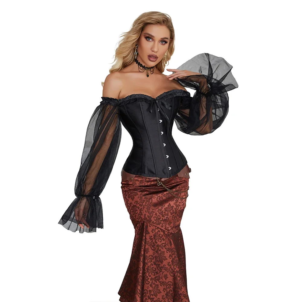 Off Shoulder Long Sleeves Overbust Corset Victorian Bustier Top Basques Women Plus Size Black Lace Up Boned Corselet 
Off Shoulder Long Sleeves Overbust Corset Victorian Bustier Top Basques Women Plus Size Black Lace Up Boned Corselet
