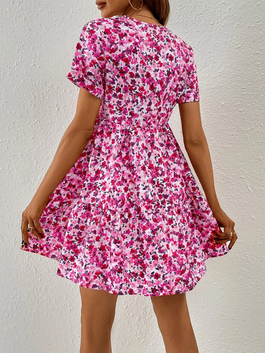 Ditsy Floral Print V Neck Short Sleeve A-Line Dress For Summer Vacation Beach
Ditsy Floral Print V Neck Short Sleeve A-Line Dress For Summer Vacation Beach