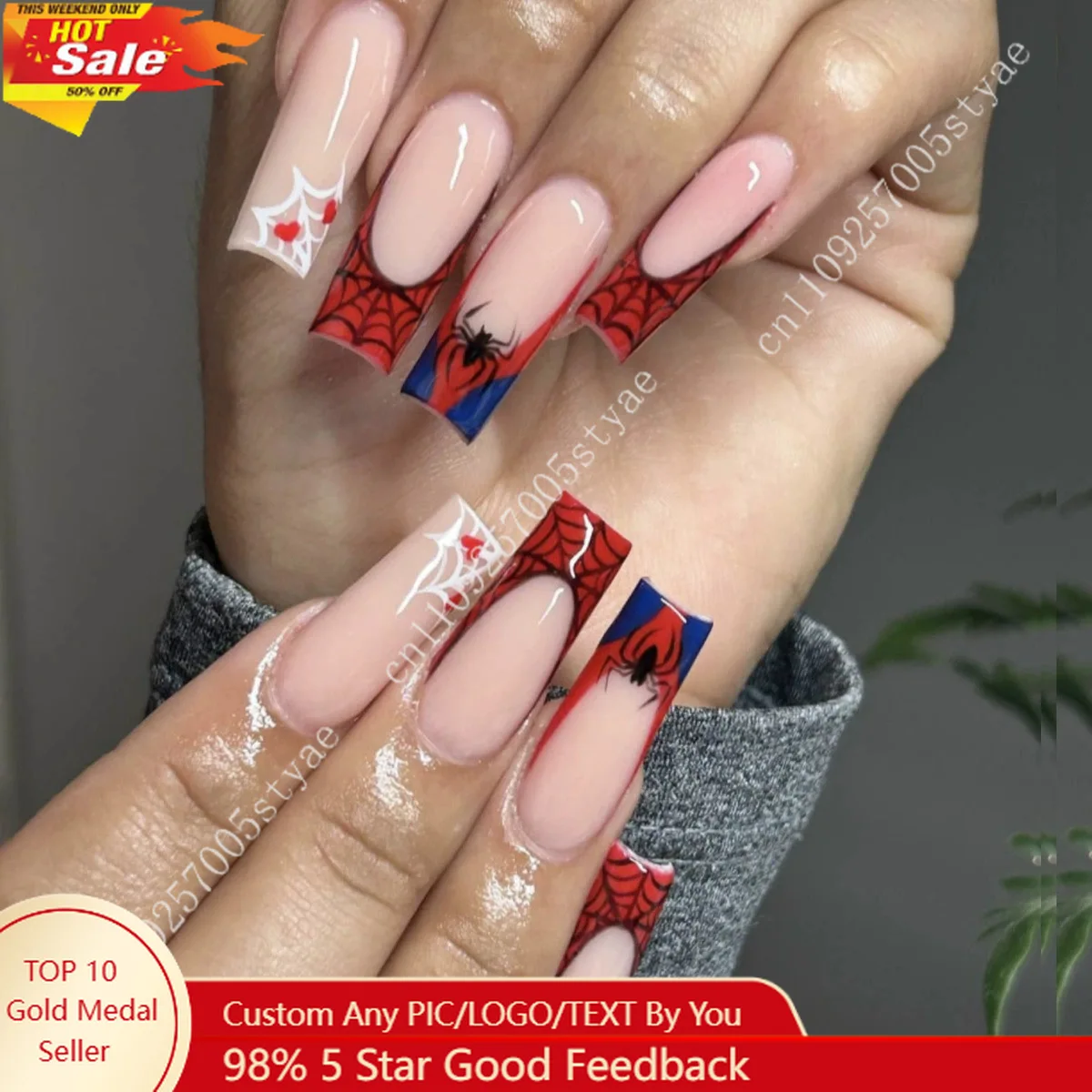 24pcs Spider Man Gorgeous Long Water Pipe Shaped Press on Nail Sheets with Spider and Other Patterns Shiny Design False Nails
24pcs Spider Man Gorgeous Long Water Pipe Shaped Press on Nail Sheets with Spider and Other Patterns Shiny Design False Nails