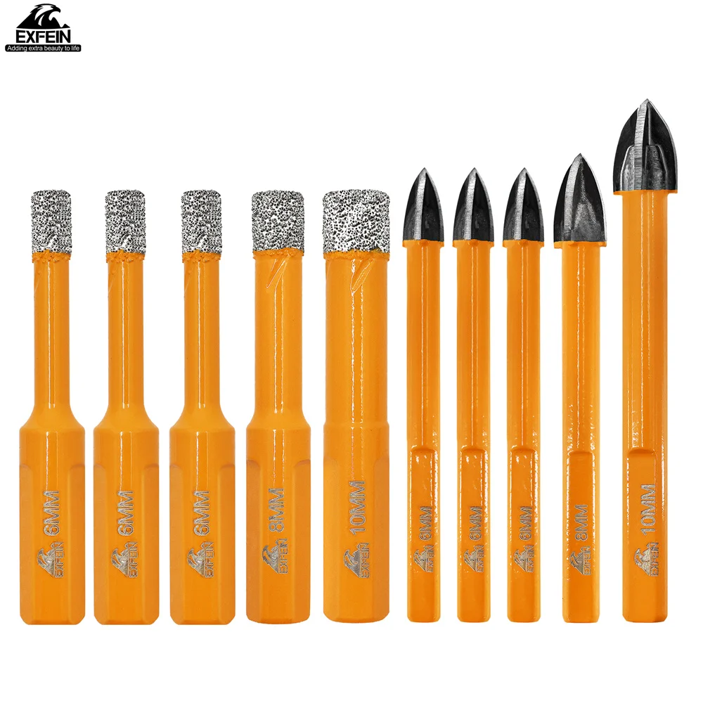 EXFEIN 10pcs Diamond Tile Drill Bit Core Bit Set Triangle Shank for Tile Marble Ceramic Granite Hole Saw Core Drill Kit
EXFEIN 10pcs Diamond Tile Drill Bit Core Bit Set Triangle Shank for Tile Marble Ceramic Granite Hole Saw Core Drill Kit