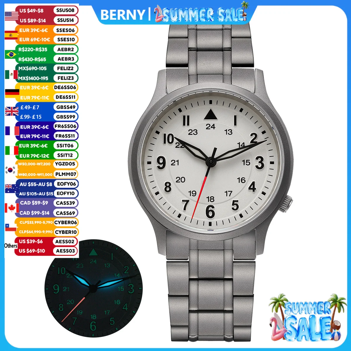 BERNY Full Titanium Watches for Men Quartz Men's Watch Lightweight Sapphire Super Luminous VH31 Sport Field Wristwatches
BERNY Full Titanium Watches for Men Quartz Men's Watch Lightweight Sapphire Super Luminous VH31 Sport Field Wristwatches