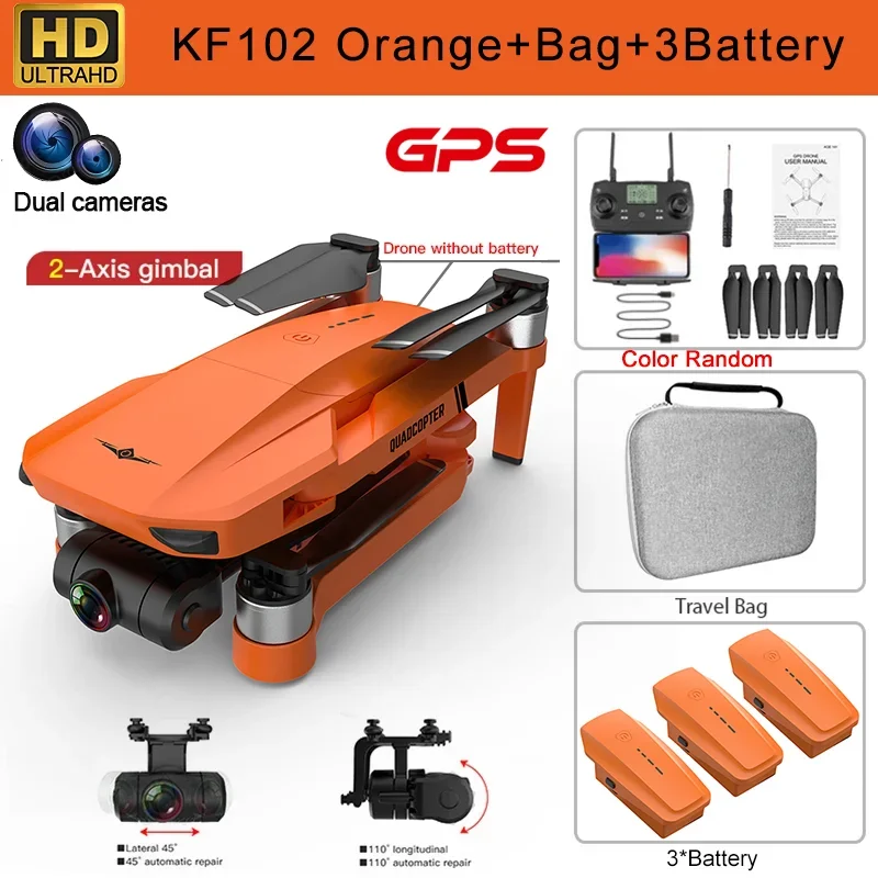 KF102 Foldable GPS Security Drone with 2-Axis Anti-Shake Gimbal 4K Dual Lens Optical Flow Real-Time FPV Surveillance UAV for Site Patrol Home Property Monitoring Local Warehouse Stock
KF102 Foldable GPS Security Drone with 2-Axis Anti-Shake Gimbal 4K Dual Lens Optical Flow Real-Time FPV Surveillance UAV for Site Patrol Home Property Monitoring Local Warehouse Stock