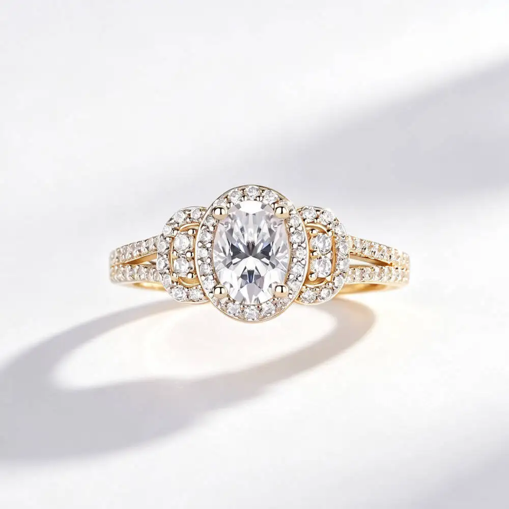 925 Sterling Silver 1CT Oval Three Stone Double Halo Ring D VVS1 Moissanite Multi Tone Wedding Fine Jewelry For Women
925 Sterling Silver 1CT Oval Three Stone Double Halo Ring D VVS1 Moissanite Multi Tone Wedding Fine Jewelry For Women