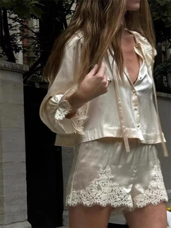 Susan Luxury Champagne Color Silk Long Sve irt And orts Set Women's Faion Floral Design Two-Piece Suit for Summer
Susan Luxury Champagne Color Silk Long Sve irt And orts Set Women's Faion Floral Design Two-Piece Suit for Summer