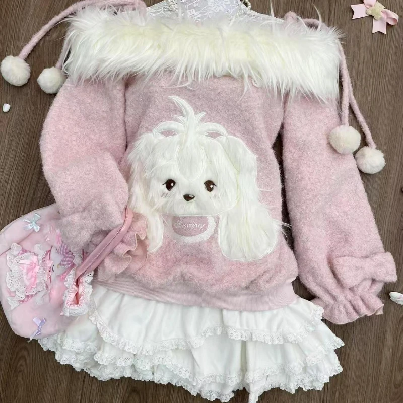 Kawaii Lolita Style Sweet 2-Piece Sets Женский вязаный свитер с рисунком собаки и вырезом на шее Y2k Мини-юбки Корейский модный костюм
Kawaii Lolita Style Sweet 2-Piece Sets Женский вязаный свитер с рисунком собаки и вырезом на шее Y2k Мини-юбки Корейский модный костюм