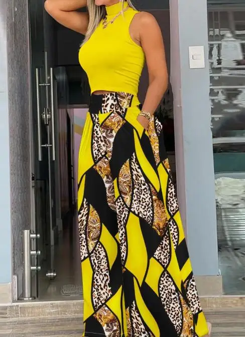 Women's Summer Two-piece Temperament Commuting Solid Color Pullover Sleeveless Vest Top and Printed Pocket Wide Leg Pants Set
Women's Summer Two-piece Temperament Commuting Solid Color Pullover Sleeveless Vest Top and Printed Pocket Wide Leg Pants Set
