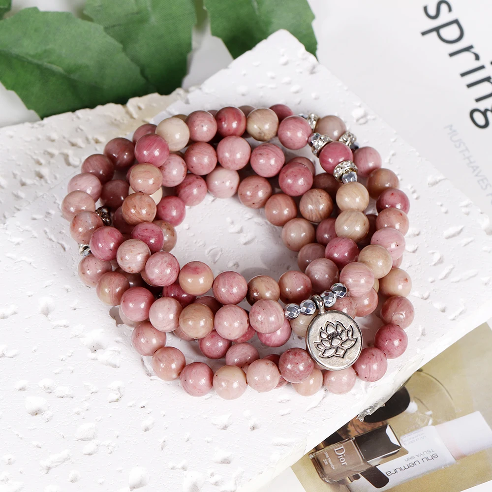 8MM Natural Rhodochrosite With Louts Pendant Beaded Strand Bracelet For Women Yoga Jewelry 108 Mala Beads Necklace
8MM Natural Rhodochrosite With Louts Pendant Beaded Strand Bracelet For Women Yoga Jewelry 108 Mala Beads Necklace