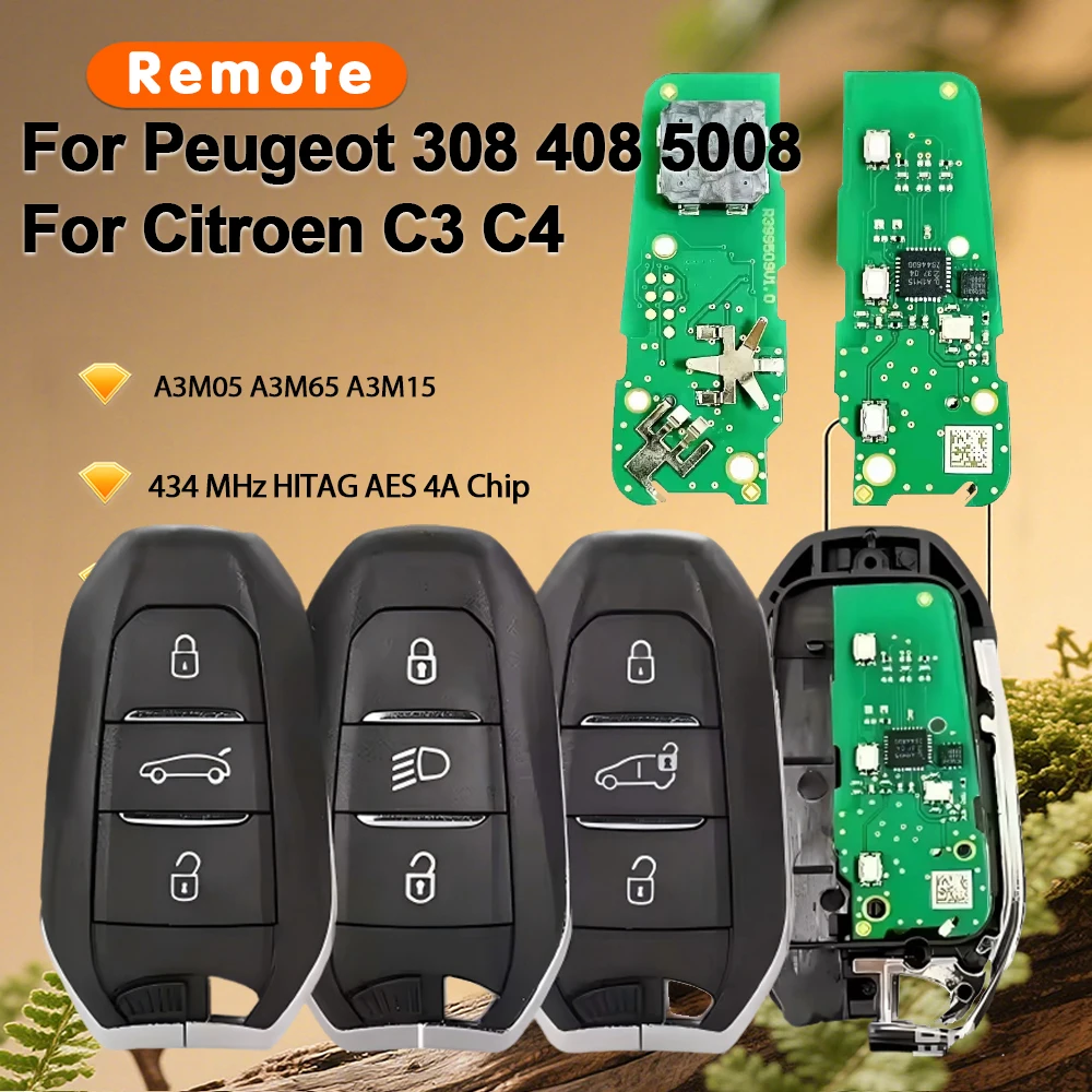 KEYECU A3M05 A3M65 A3M15 Replacement Smart Remote Key FOB 434 MHz HITAG AES 4A Chip For Peugeot 308 408 5008 Citroen C3 C4
KEYECU A3M05 A3M65 A3M15 Replacement Smart Remote Key FOB 434 MHz HITAG AES 4A Chip For Peugeot 308 408 5008 Citroen C3 C4