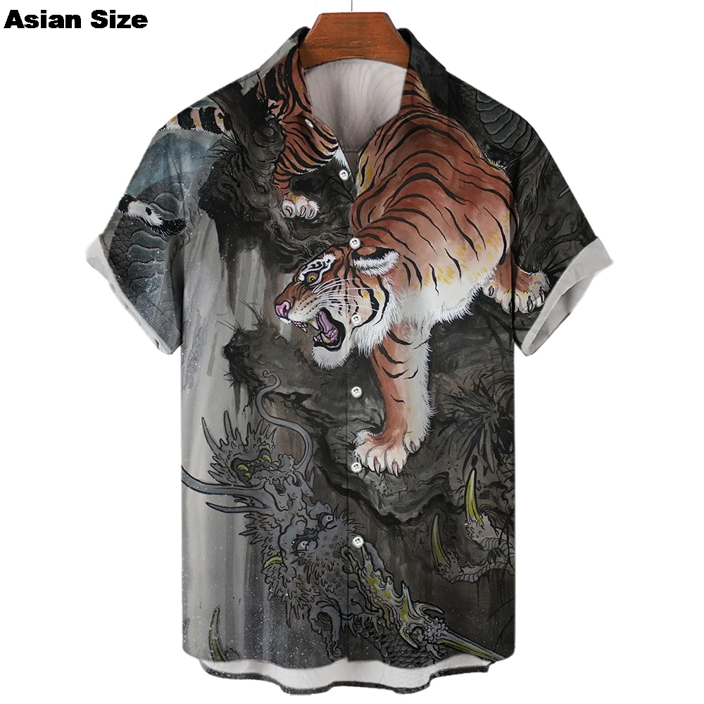 Hawaiian Anime Shirt For Men Tiger Dragon Pattern Summer Short Sleeve 3D Print Tops Casual Lapel Clothes Button Vintage Blouses
Hawaiian Anime Shirt For Men Tiger Dragon Pattern Summer Short Sleeve 3D Print Tops Casual Lapel Clothes Button Vintage Blouses