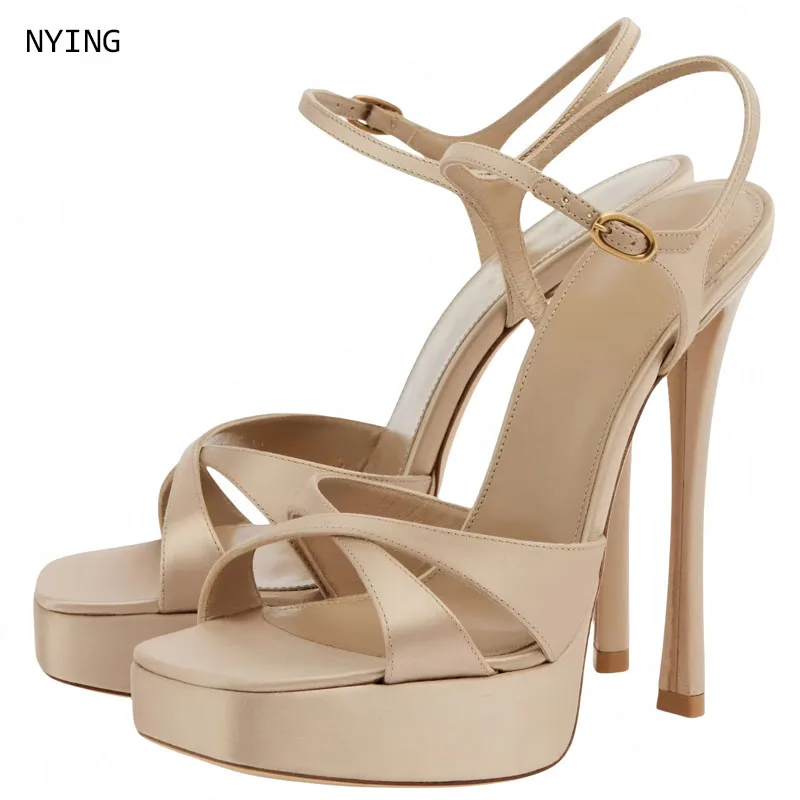 Women Champagne Satin Cross Strap Platform High Heel Sandals Open Toe Ankle Strap Buckle Party Club Evening Prom Dress Shoes 43
Women Champagne Satin Cross Strap Platform High Heel Sandals Open Toe Ankle Strap Buckle Party Club Evening Prom Dress Shoes 43