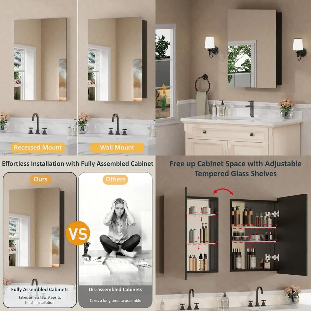 24x30 Inch Mirrored Medicine Cabinet with Adjustable Shelves, Surface-Mounted Storage, Soft-Close Hinges, High-Definition Mirror
24x30 Inch Mirrored Medicine Cabinet with Adjustable Shelves, Surface-Mounted Storage, Soft-Close Hinges, High-Definition Mirror