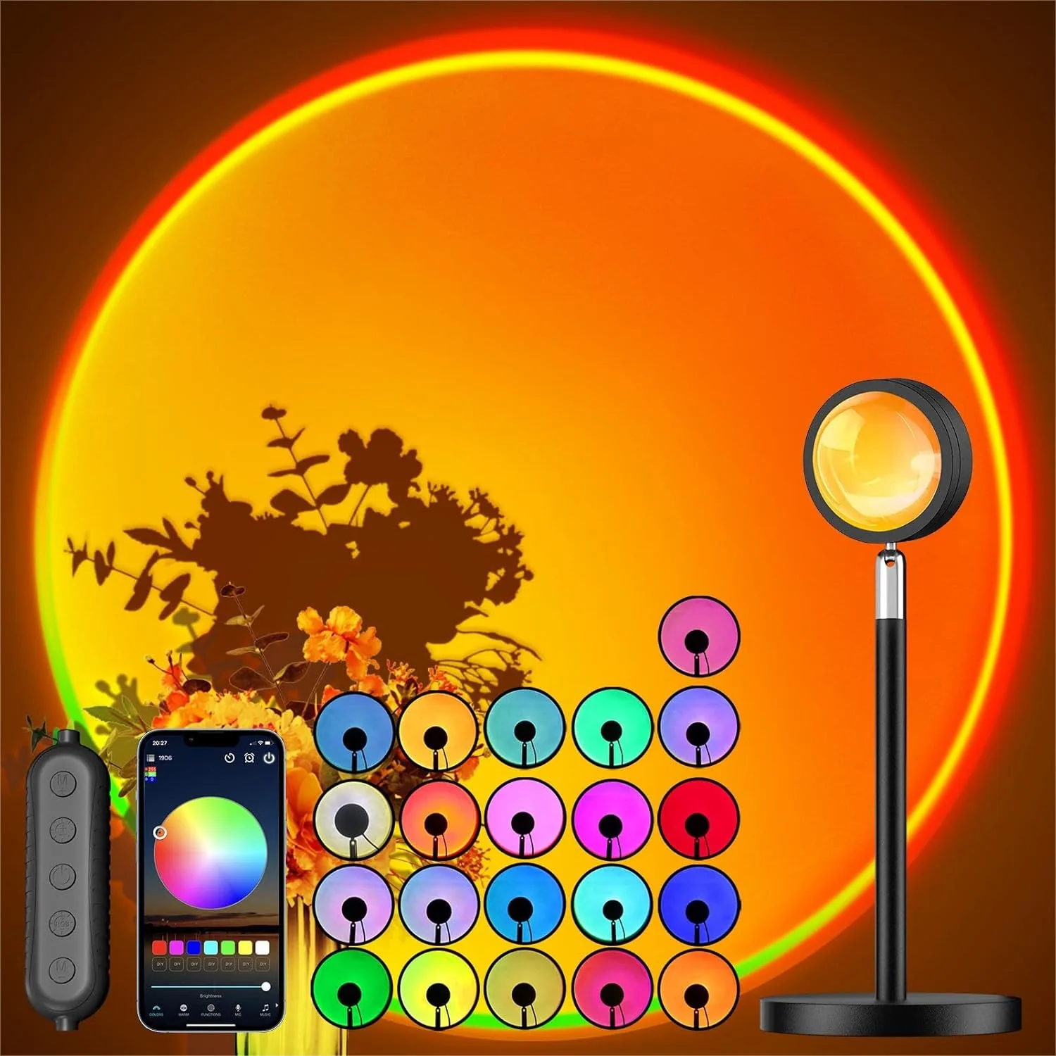 Sunset Lamp Projector with APP & Button Control, Multicolor Changing Light for Bedroom, Photography, Party
Sunset Lamp Projector with APP & Button Control, Multicolor Changing Light for Bedroom, Photography, Party