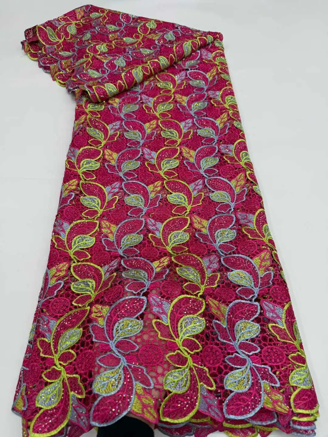 Nigeria Guipure Cord Lace Fabric 2026 African Colorful Guipure Lace Latest Designs For Women's Christmas Party Dresses Sewing
Nigeria Guipure Cord Lace Fabric 2026 African Colorful Guipure Lace Latest Designs For Women's Christmas Party Dresses Sewing