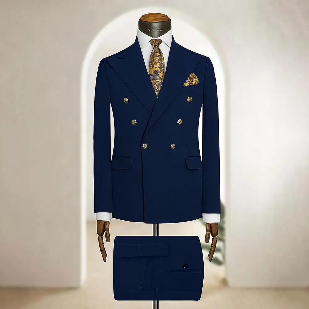 Fashion Navy Blue Suits For Mens Double Breasted Business Blazer Wedding Groom 2 Piece Set Jacket Pants Costume Homme
Fashion Navy Blue Suits For Mens Double Breasted Business Blazer Wedding Groom 2 Piece Set Jacket Pants Costume Homme