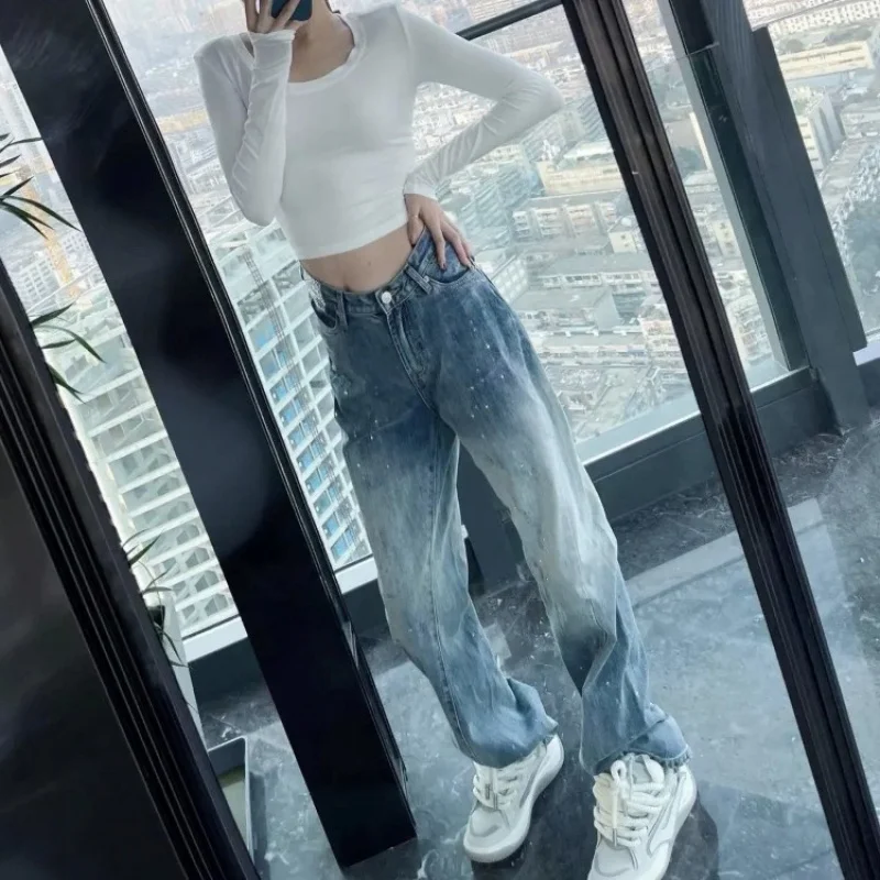 Spring New All-Match High Waist Gradient Color Heavy Embroidery Hot Drilling Loose Slimming Straight Pants Jeans for Women
Spring New All-Match High Waist Gradient Color Heavy Embroidery Hot Drilling Loose Slimming Straight Pants Jeans for Women