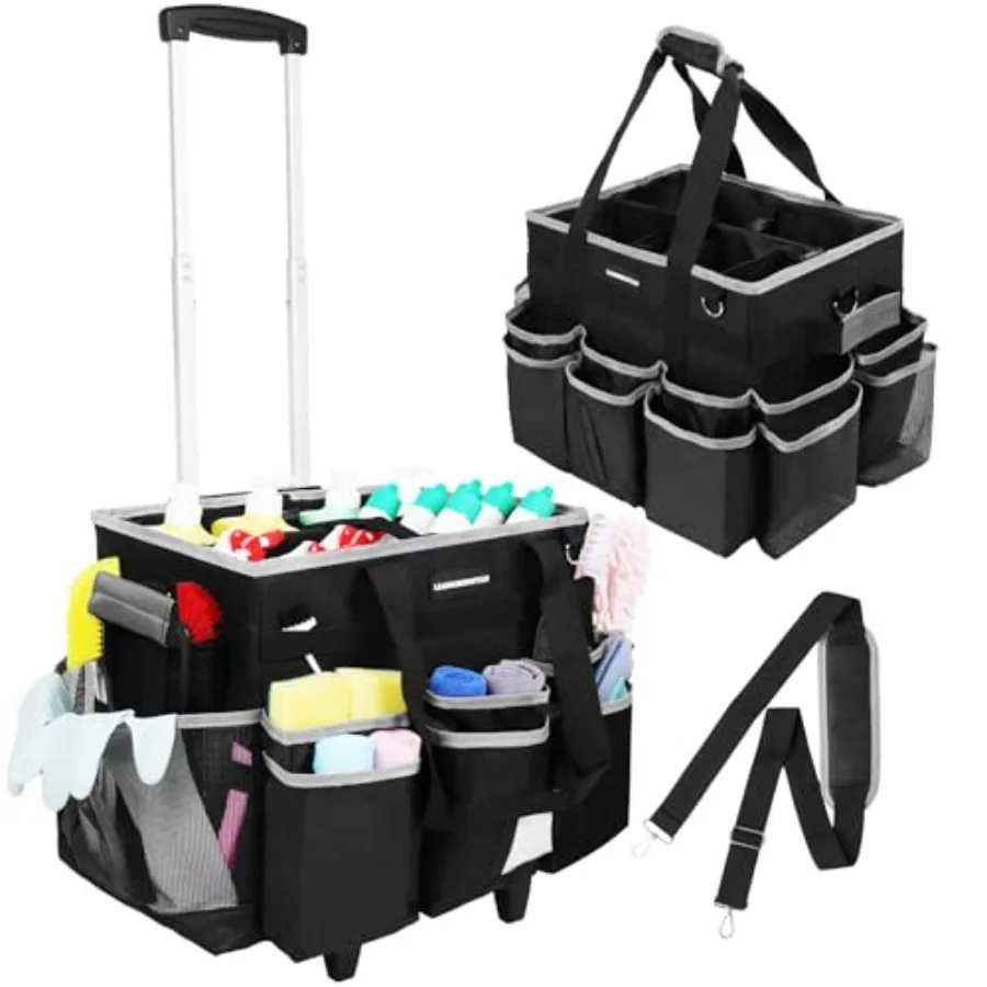 Large Rolling Cleaning Caddy Bag, Cleaning Caddy with Wheels with Detachable Trolley for Housekeepers, Water Resistant Cleaner
Large Rolling Cleaning Caddy Bag, Cleaning Caddy with Wheels with Detachable Trolley for Housekeepers, Water Resistant Cleaner