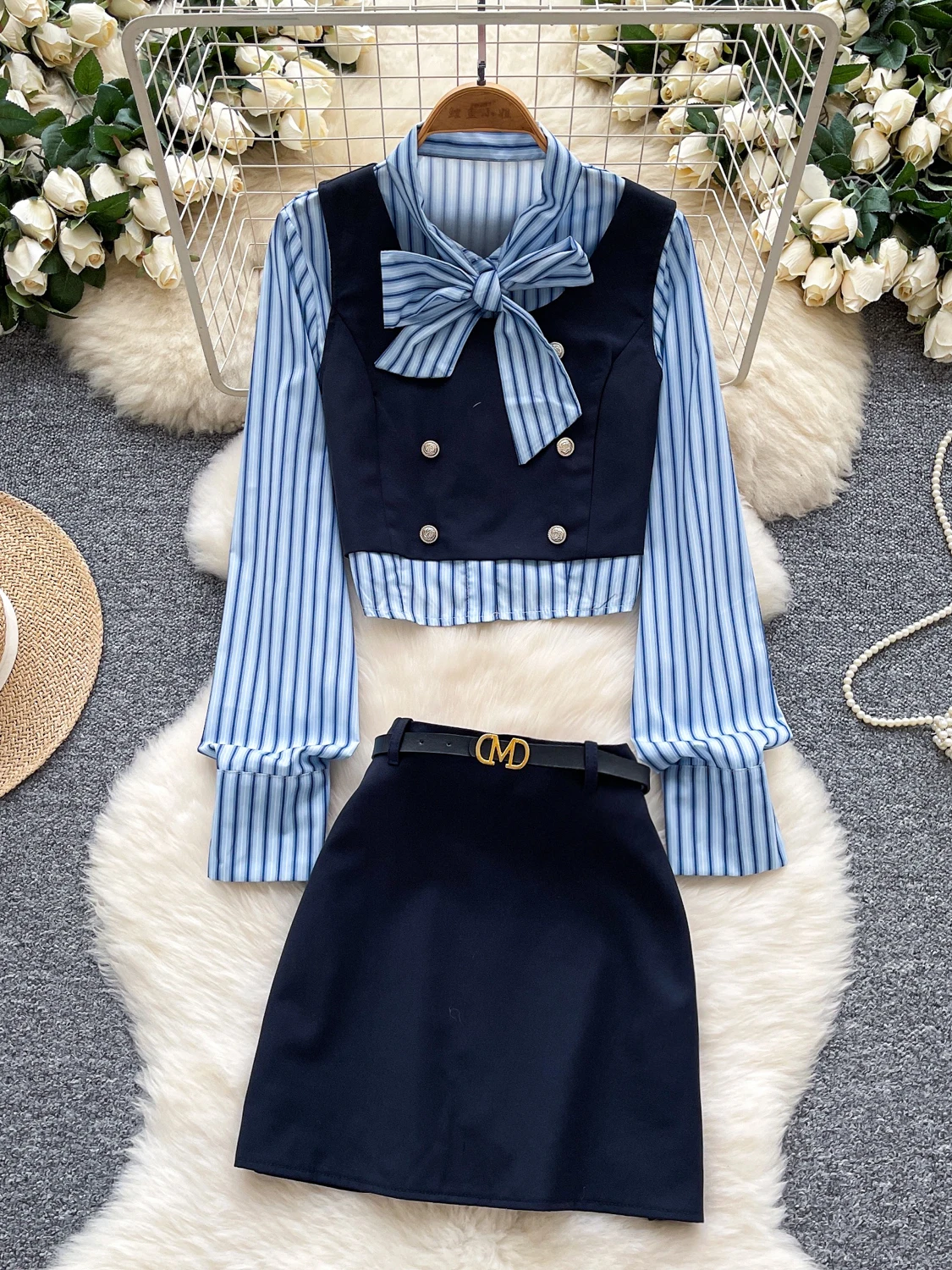 Faionable College Sle Женский жилет irt в полоску с высокой талией и длинным галстуком-светом Dr Комплект из двух предметов Осенняя одежда
Faionable College Sle Женский жилет irt в полоску с высокой талией и длинным галстуком-светом Dr Комплект из двух предметов Осенняя одежда