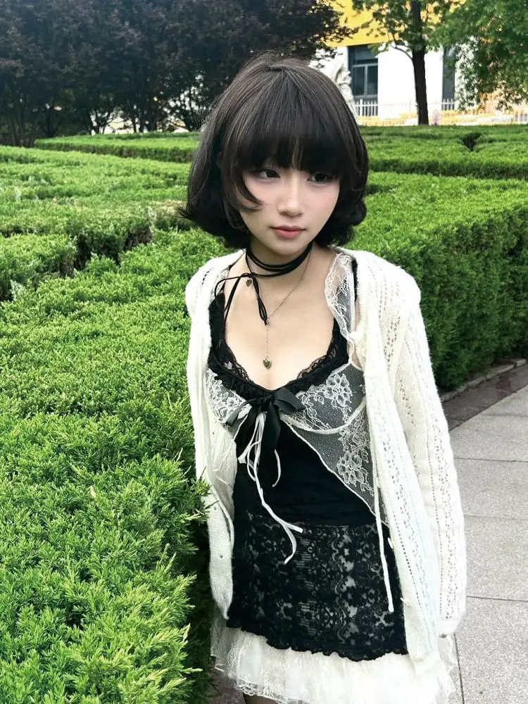 Aesthetic Vintage Lace Slim Dress Women Gothic Sexy Y2k Lace Up Cardigan Women High Street Hot Girl Off Shoulder Sling Dresses 
Aesthetic Vintage Lace Slim Dress Women Gothic Sexy Y2k Lace Up Cardigan Women High Street Hot Girl Off Shoulder Sling Dresses