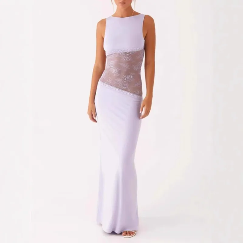 Summer Sexy Slim Lace Satin Stitch Spliced Blackless Tank Croped Long Dress Sleeveless Elegant Maxi Dress Evening Gown Party
Summer Sexy Slim Lace Satin Stitch Spliced Blackless Tank Croped Long Dress Sleeveless Elegant Maxi Dress Evening Gown Party