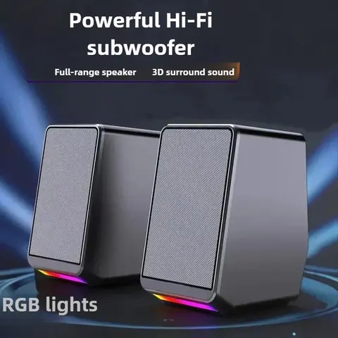 Mini Multimedia Computer Stereo Speakers LED Light TS38 Wired Gaming Sound Box with Subwoofer for Desktop Notebook TV Projector