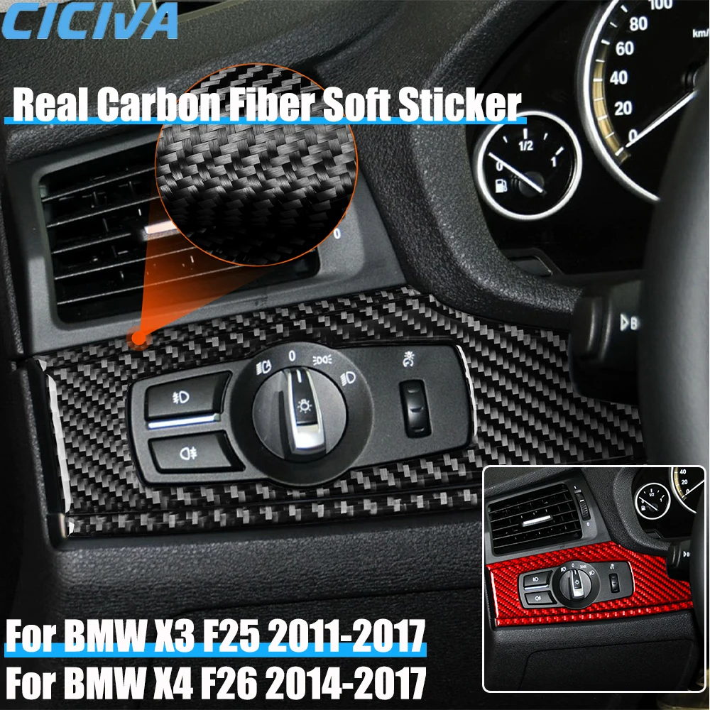 Real Carbon Fiber Car Accessories Headlight Switch Surround Trim Cover Soft Sticker For BMW X3 F25 2011-2017 X4 F26 2014-2017 
Real Carbon Fiber Car Accessories Headlight Switch Surround Trim Cover Soft Sticker For BMW X3 F25 2011-2017 X4 F26 2014-2017