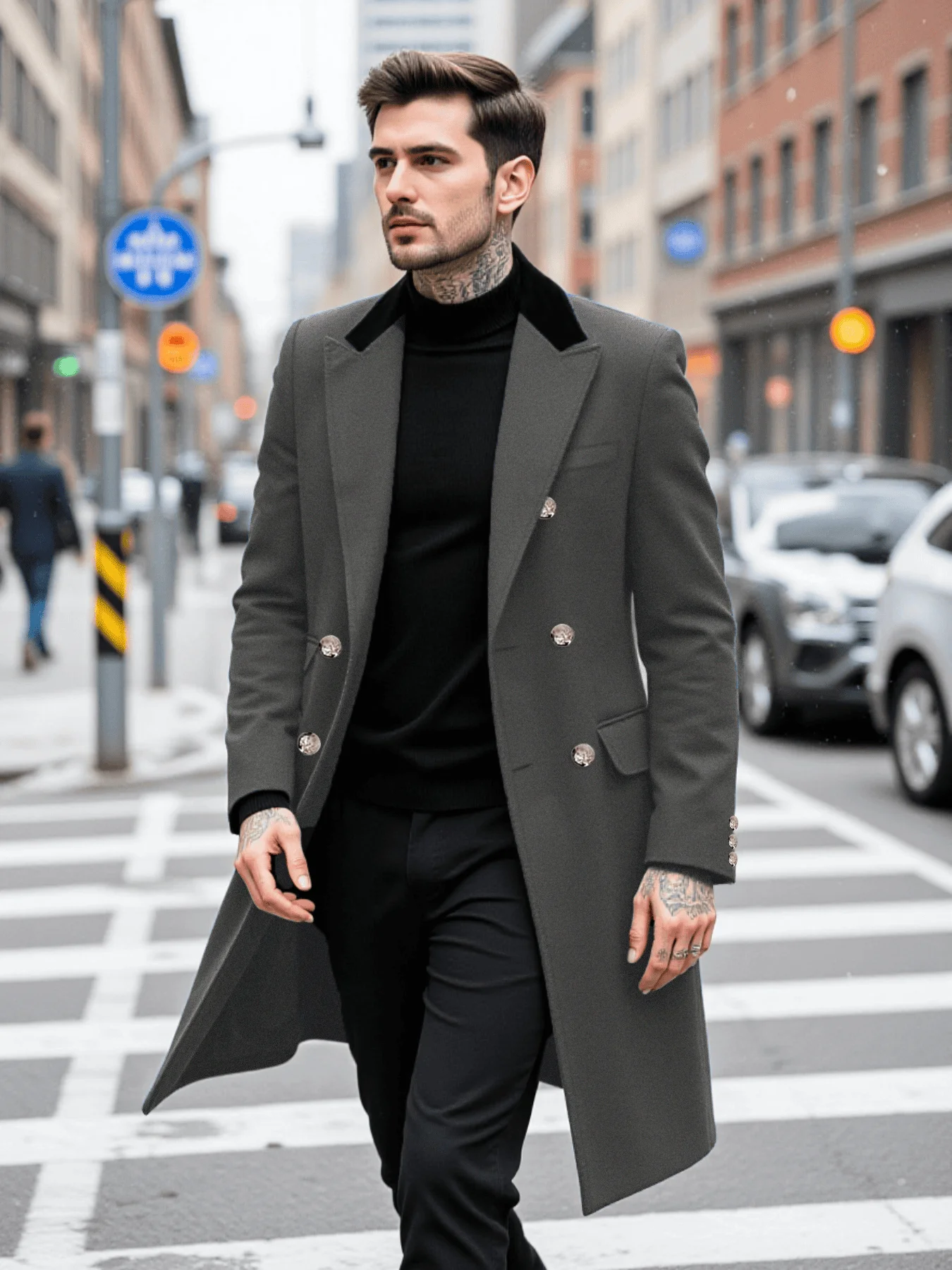 Early Fall Men's Wool Blend Coat, Long Trench Jacket With Color Blocking Design, Double Breasted For Street Wear
Early Fall Men's Wool Blend Coat, Long Trench Jacket With Color Blocking Design, Double Breasted For Street Wear