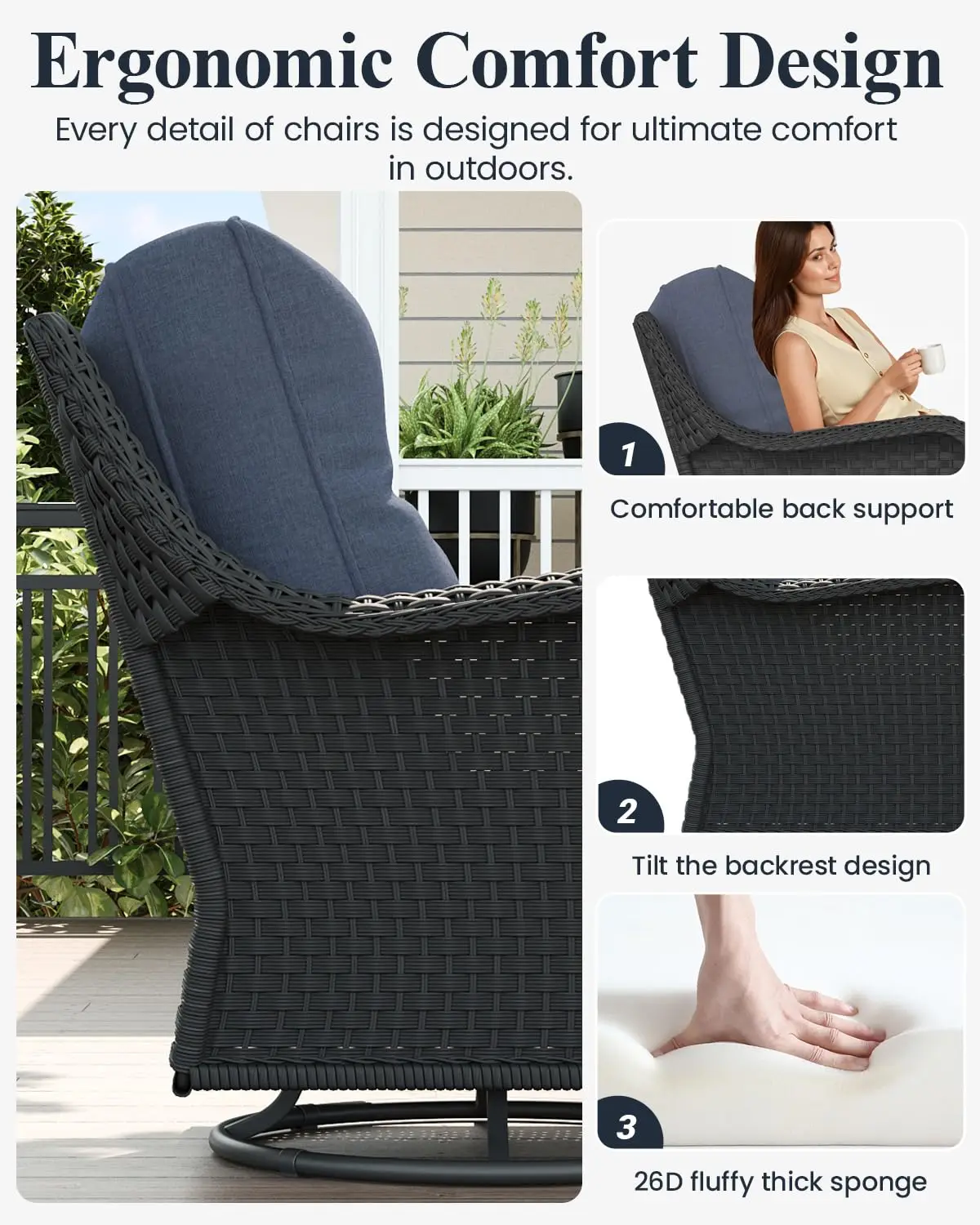 3 Piece Outdoor Furniture Set with High Back Swivel Rocking Chairs Comfy Cushions and Side All Weather Patio Furnit
3 Piece Outdoor Furniture Set with High Back Swivel Rocking Chairs Comfy Cushions and Side All Weather Patio Furnit