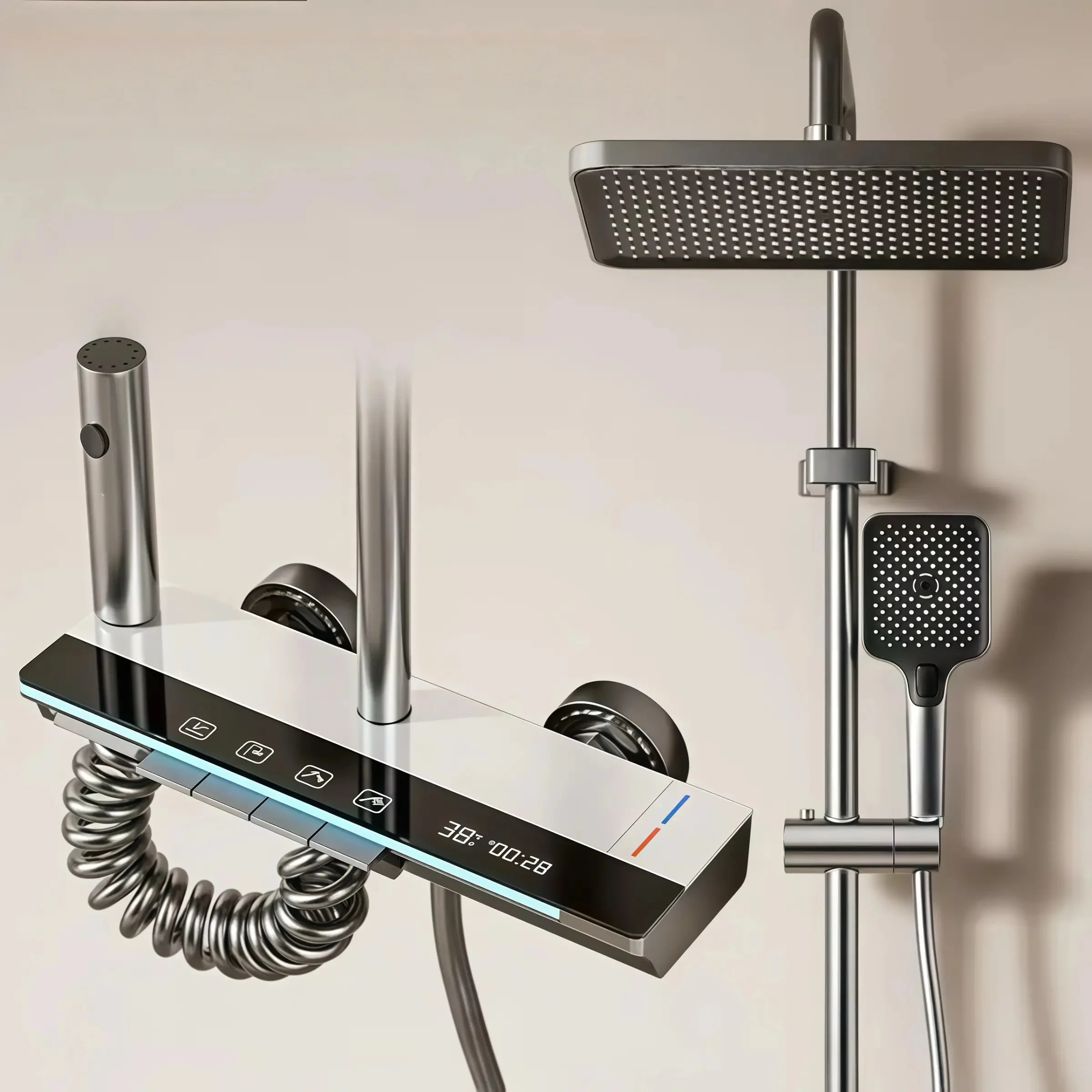 Elegant Rainfall Shower with Touch Control, Digital Display & Shelf – Smart Thermostatic Wall-Mounted Spa
Elegant Rainfall Shower with Touch Control, Digital Display & Shelf – Smart Thermostatic Wall-Mounted Spa